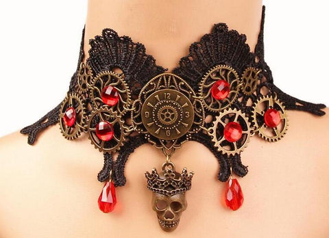 'All Choked Up' Steampunk Skull Choker Necklace