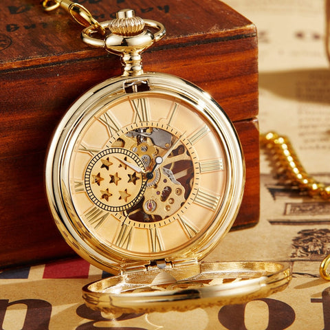 'Luxury of Time' Mechanical Hand-Wound Pocket Watch - Gold